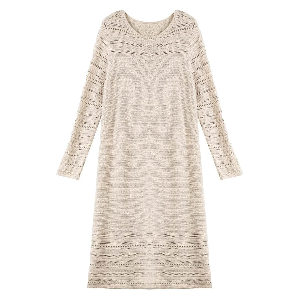 Openwork Long-Sleeve Shift Dress