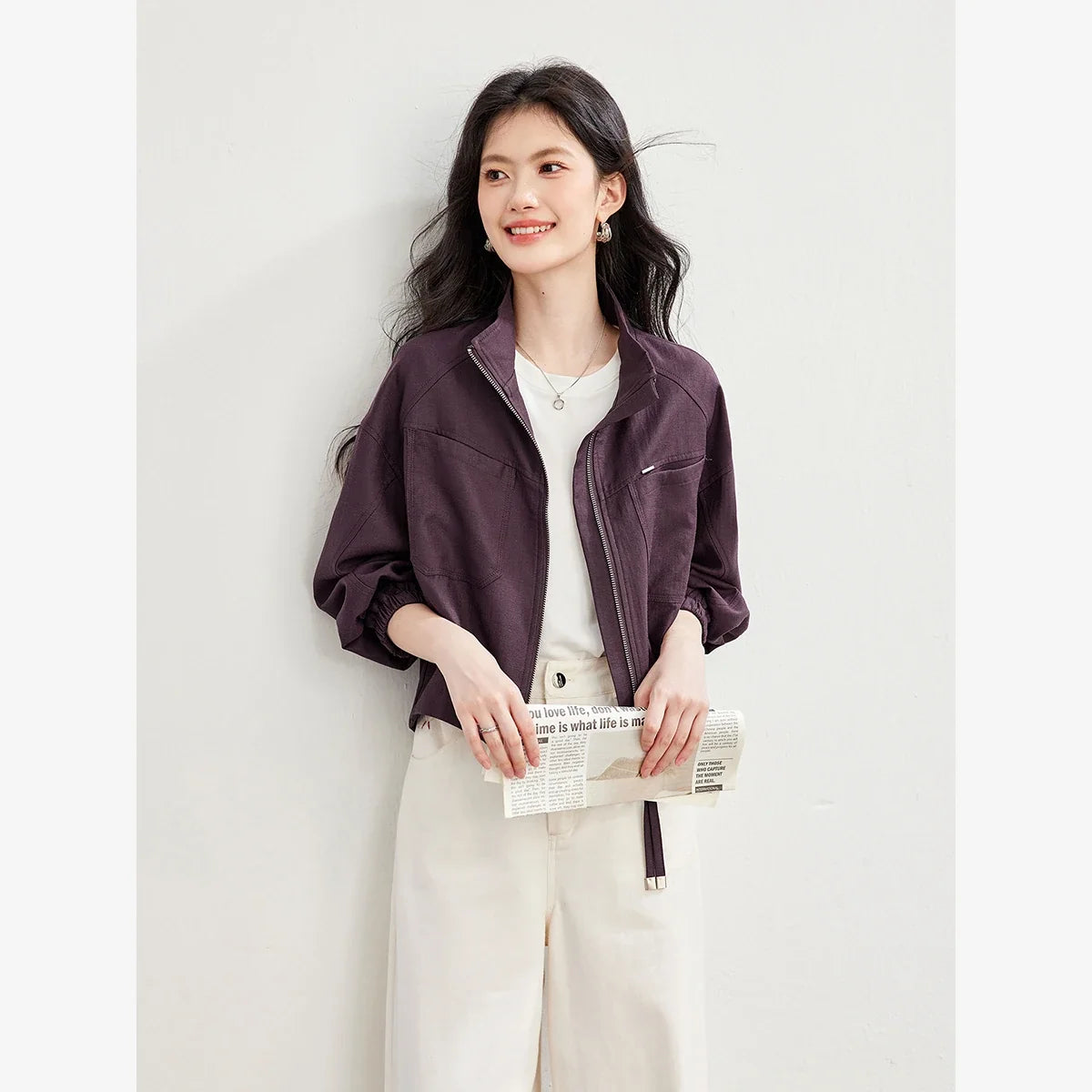 Cropped Zip-Front Cargo Jacket