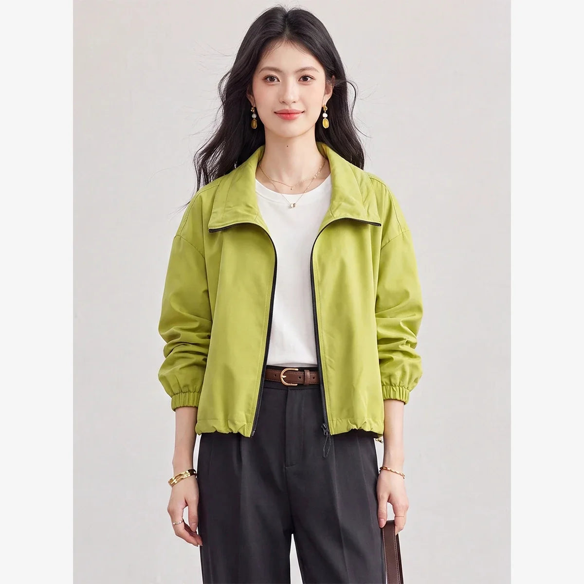 Drawstring-Hem Zip-Front Jacket