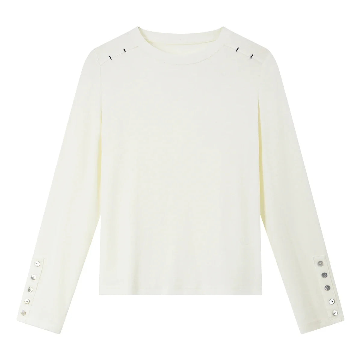 Button-Cuff Crew-Neck Long-Sleeve Tee