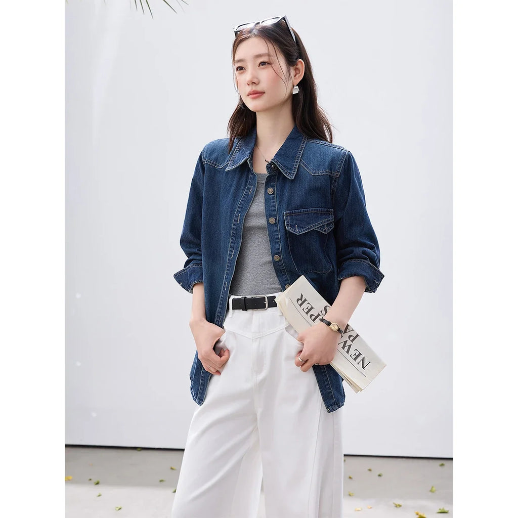 Button-Front Denim Shirt