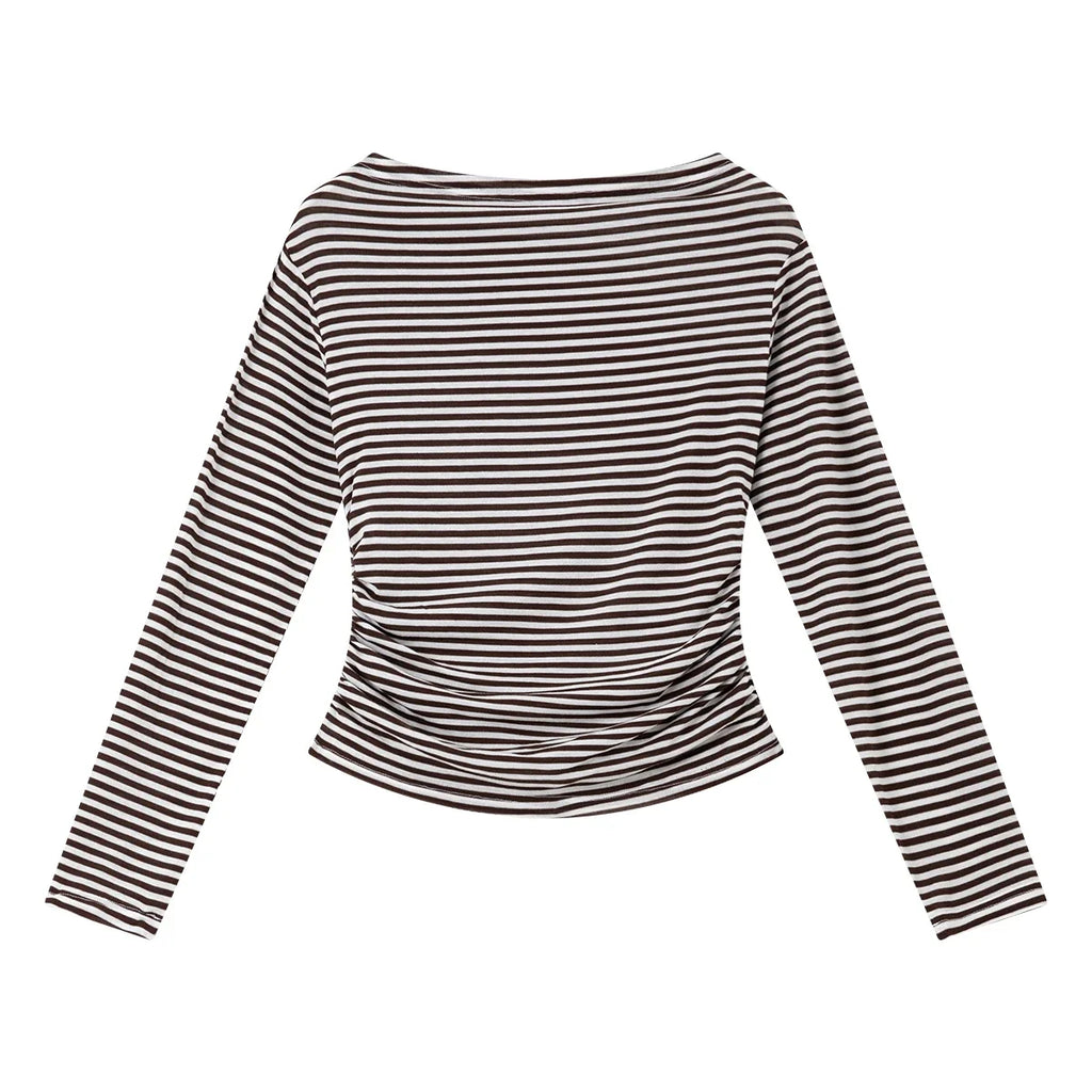 Striped Ruched-Waist Long-Sleeve Top