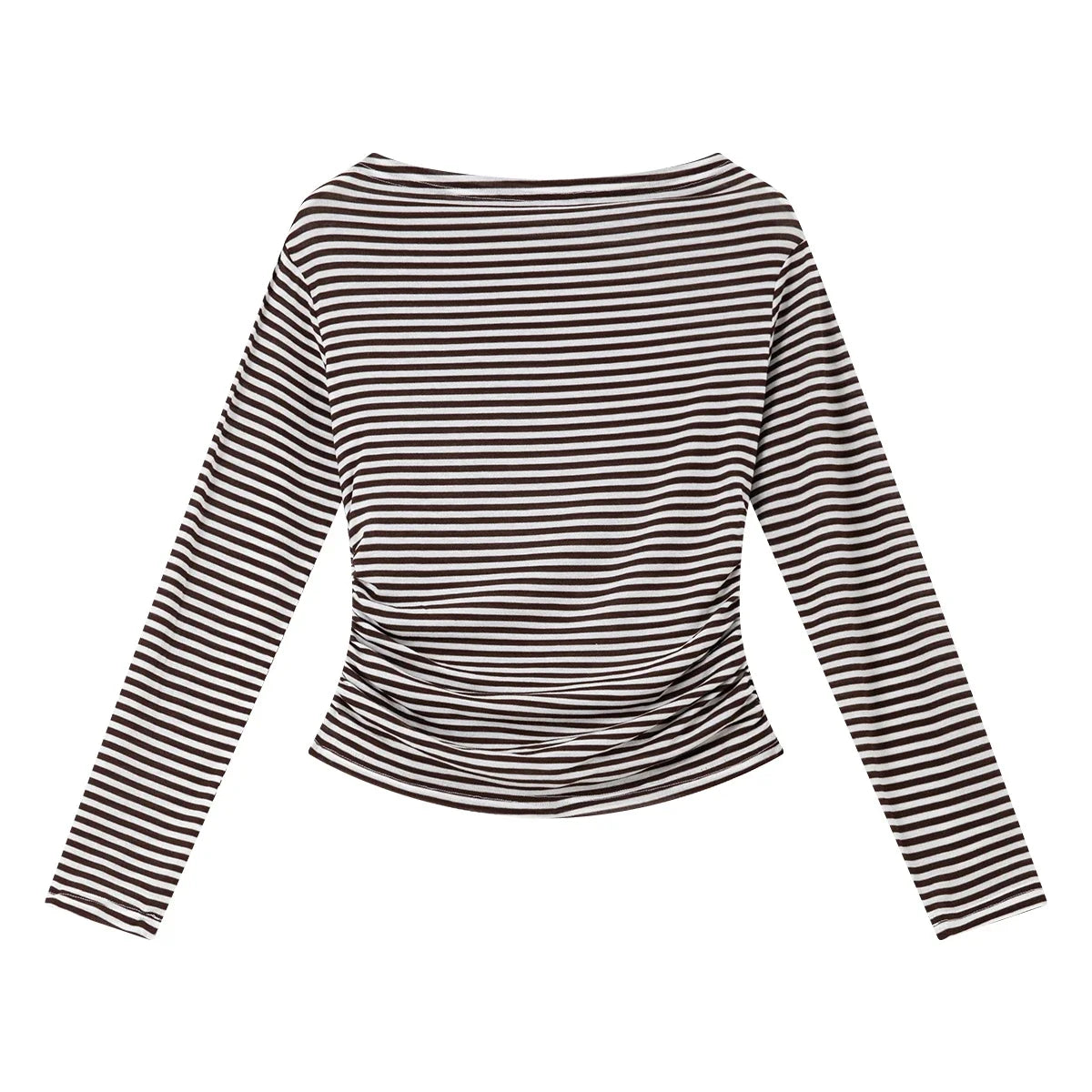 Striped Ruched-Waist Long-Sleeve Top
