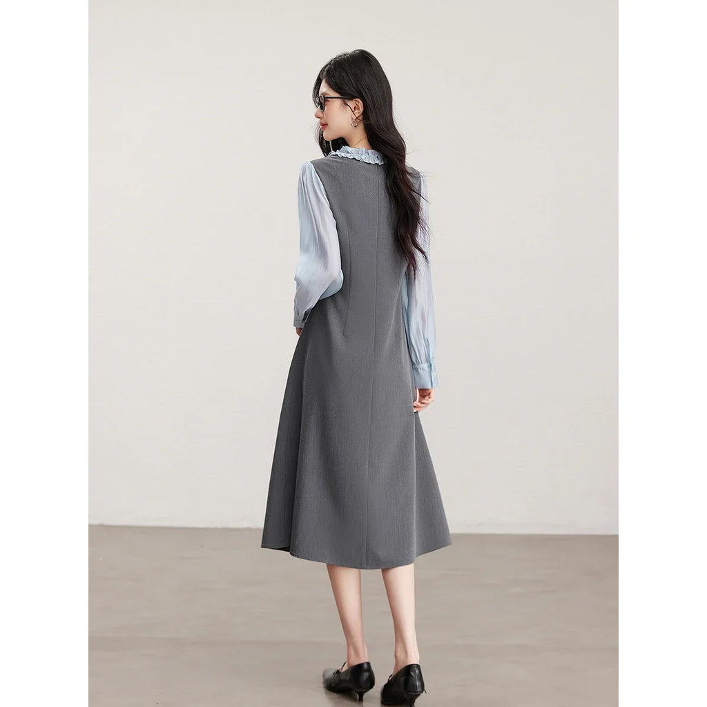 Bow-Waist Layered Midi Dress
