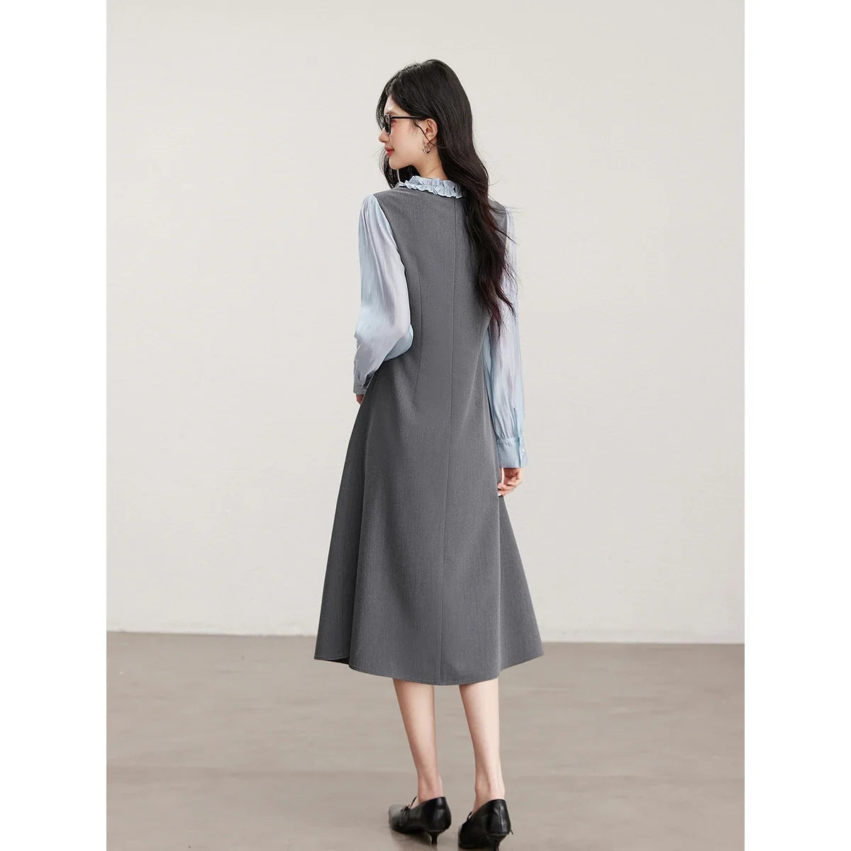 Bow-Waist Layered Midi Dress
