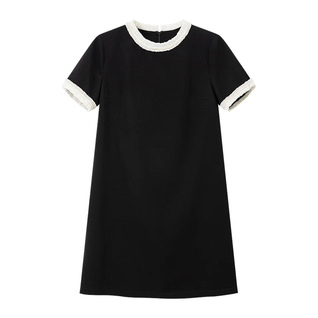 Contrast-Trim Short-Sleeve Mini Dress