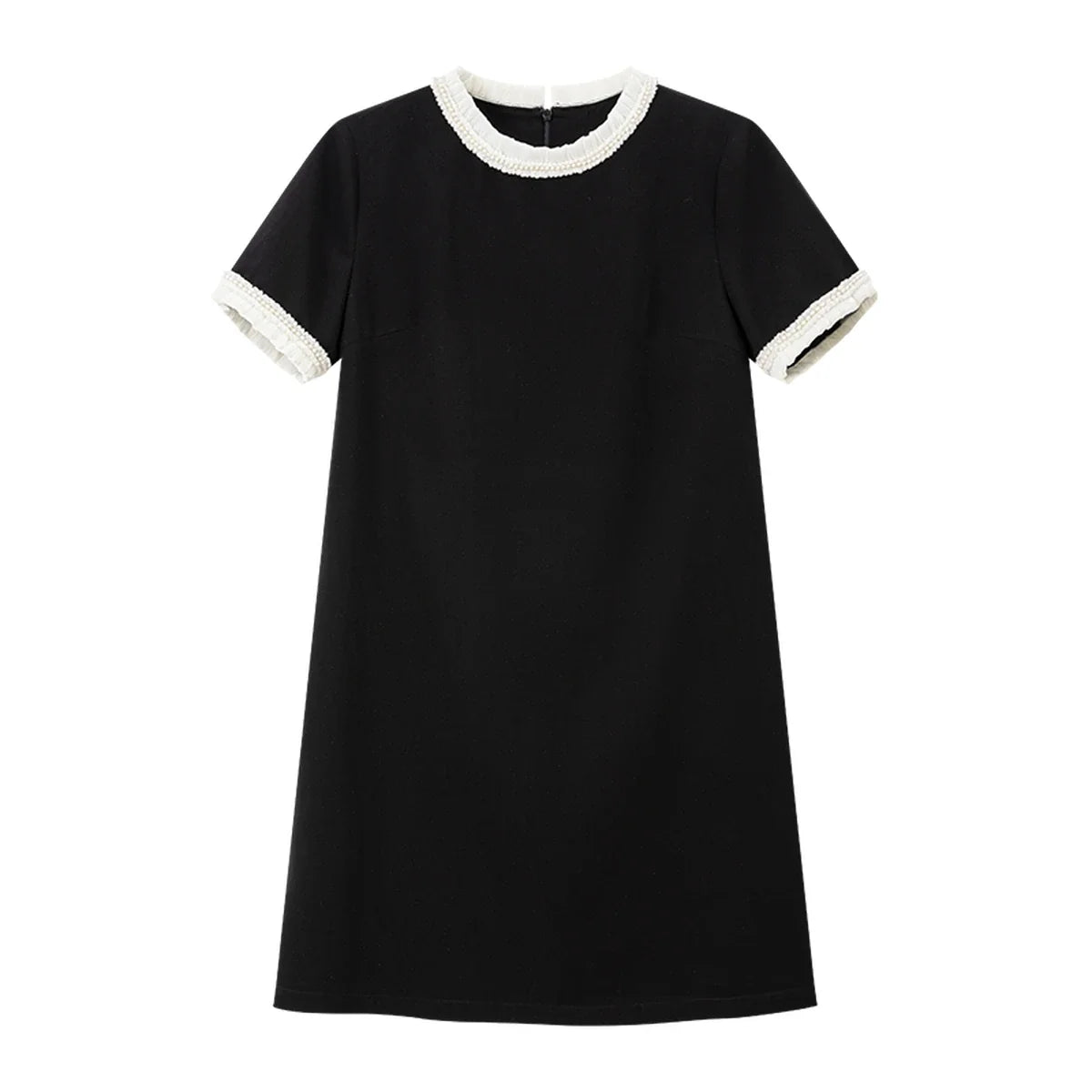 Contrast-Trim Short-Sleeve Mini Dress