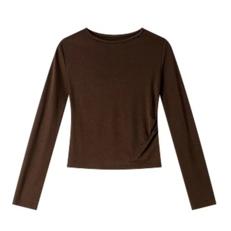 Boat-Neck Ruched Long-Sleeve Top