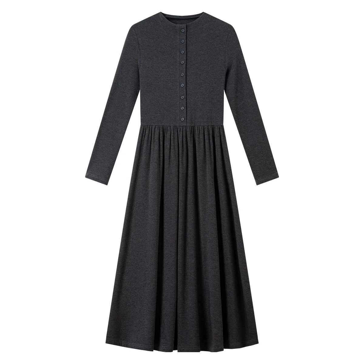 Button-Front Drop-Waist Midi Dress