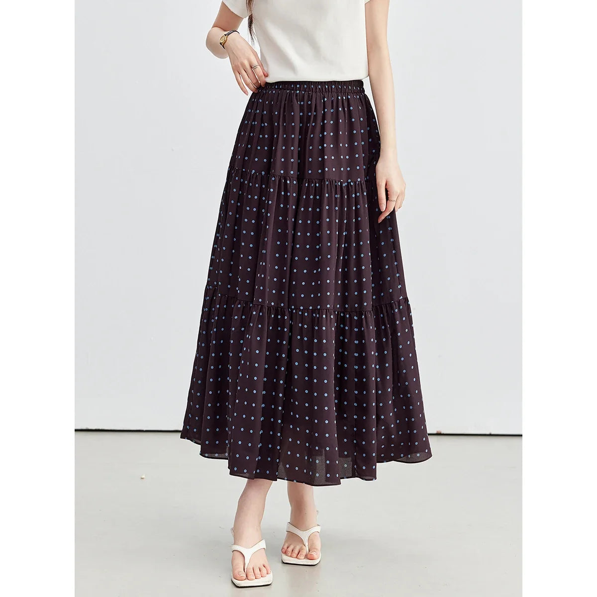 Polka-Dot Tiered Midi Skirt