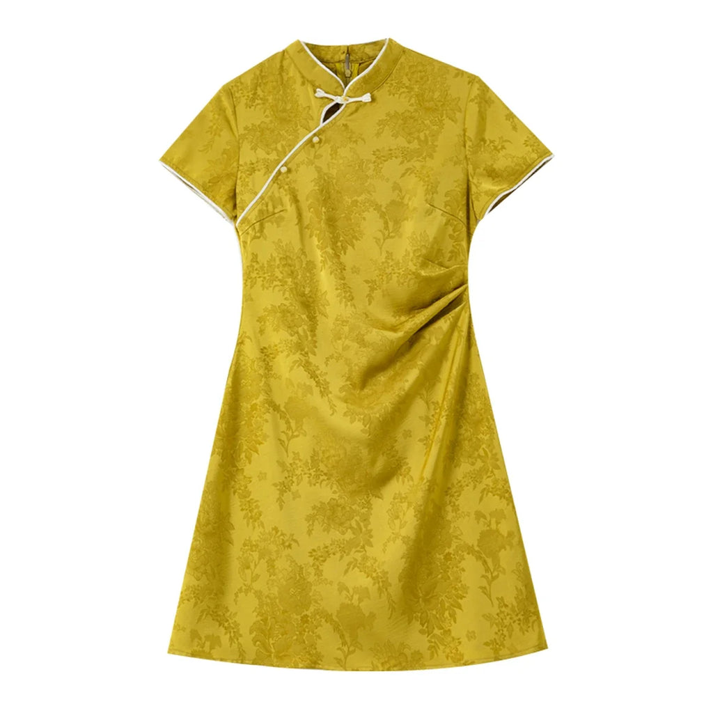 Jacquard Mandarin-Collar Mini Dress