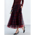 Plaid Mesh Tiered Midi Skirt