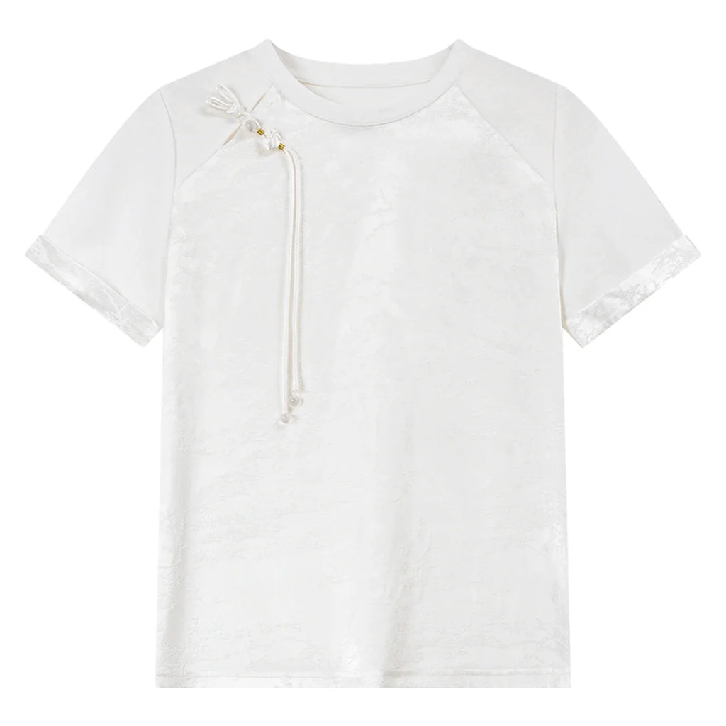 Asymmetric Frog-Button Short-Sleeve Tee