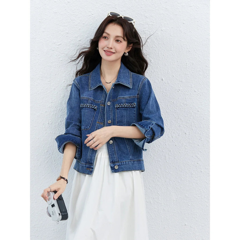 Patch-Pocket Cropped Denim Jacket