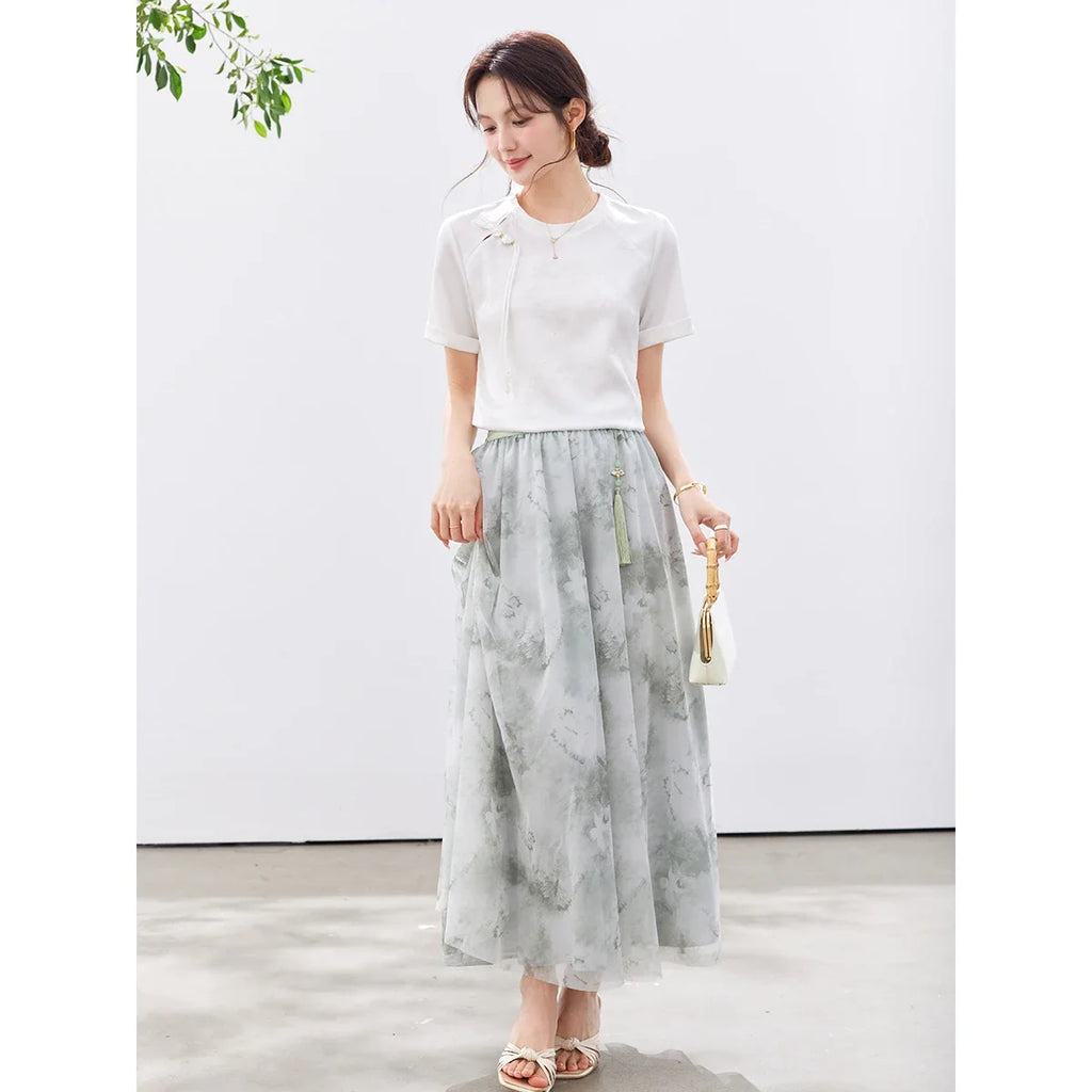 Asymmetric Frog-Button Short-Sleeve Tee