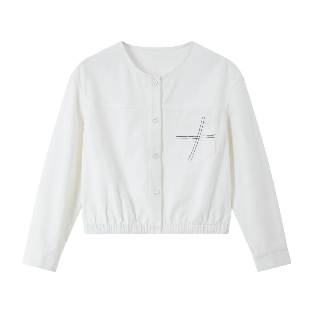 Cropped Drawstring-Hem Collarless Jacket