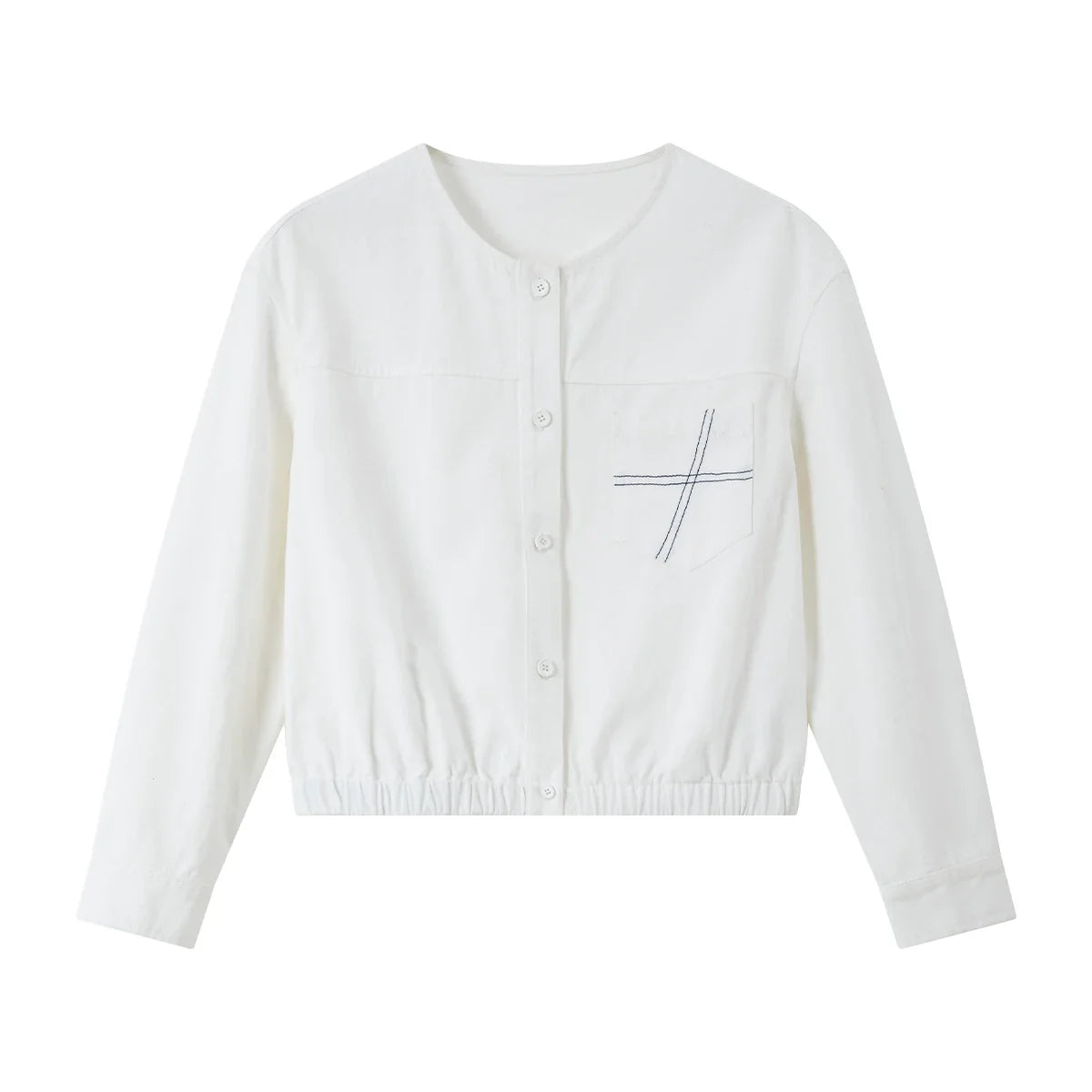 Cropped Drawstring-Hem Collarless Jacket