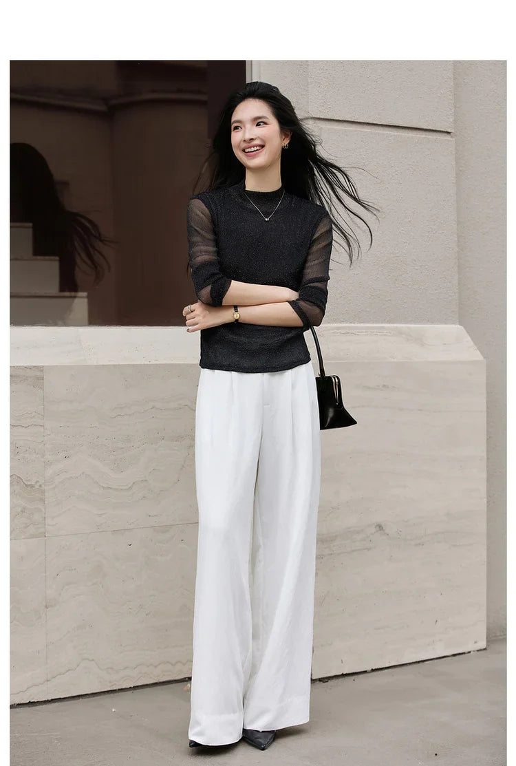 Shimmer Mock-Neck Long-Sleeve Top