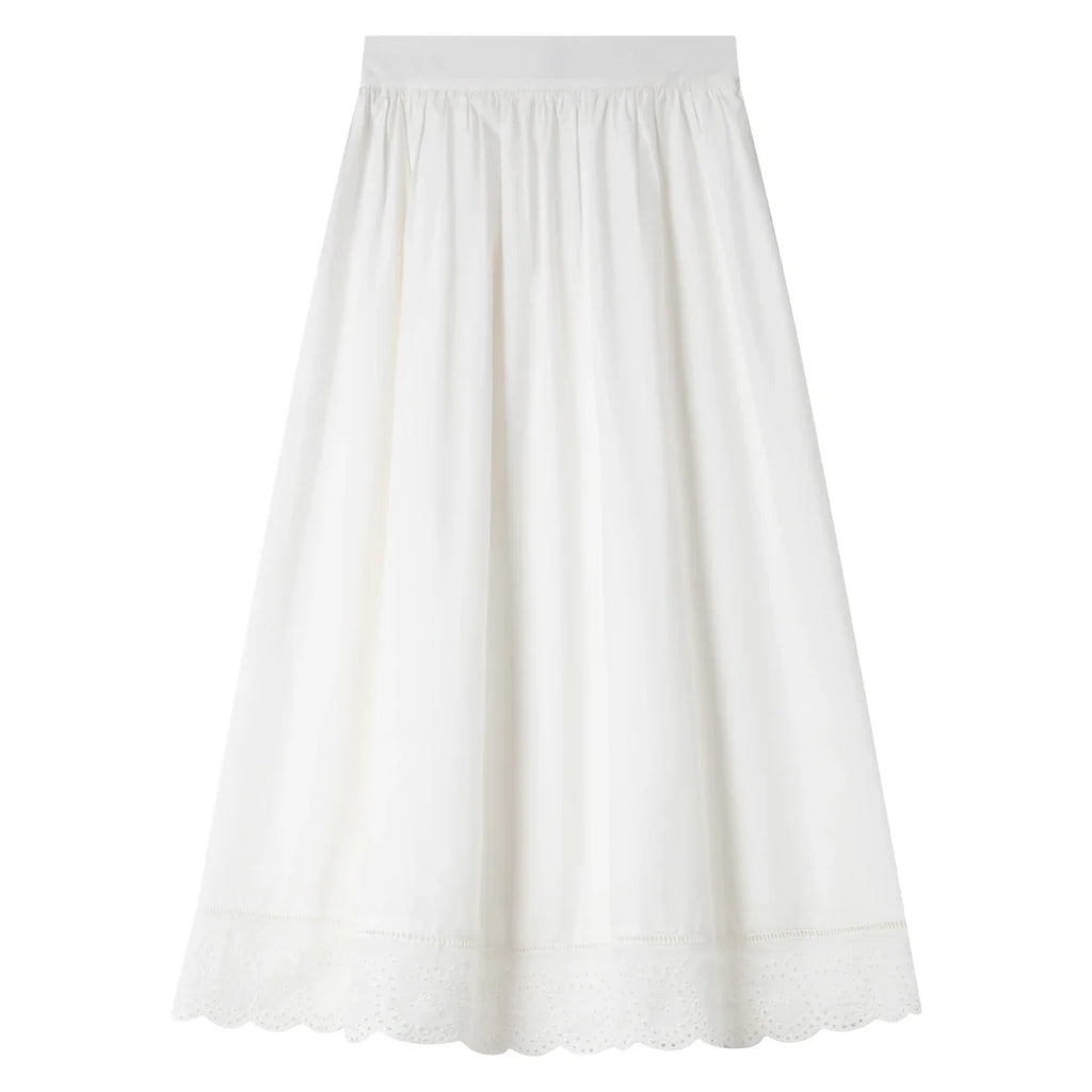 Lace-Hem A-Line Midi Skirt