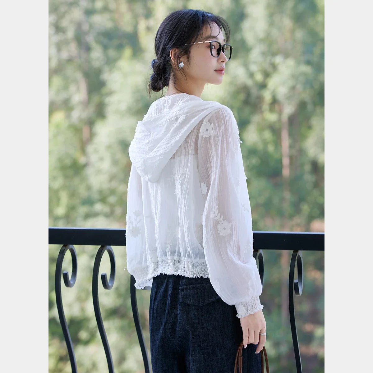Embroidered Hooded Cropped Jacket