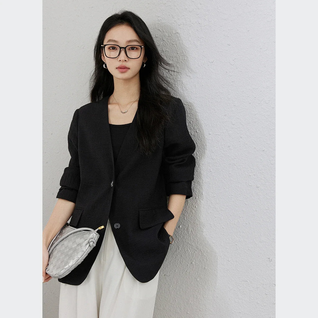 Relaxed Two-Button V-Neck Blazer