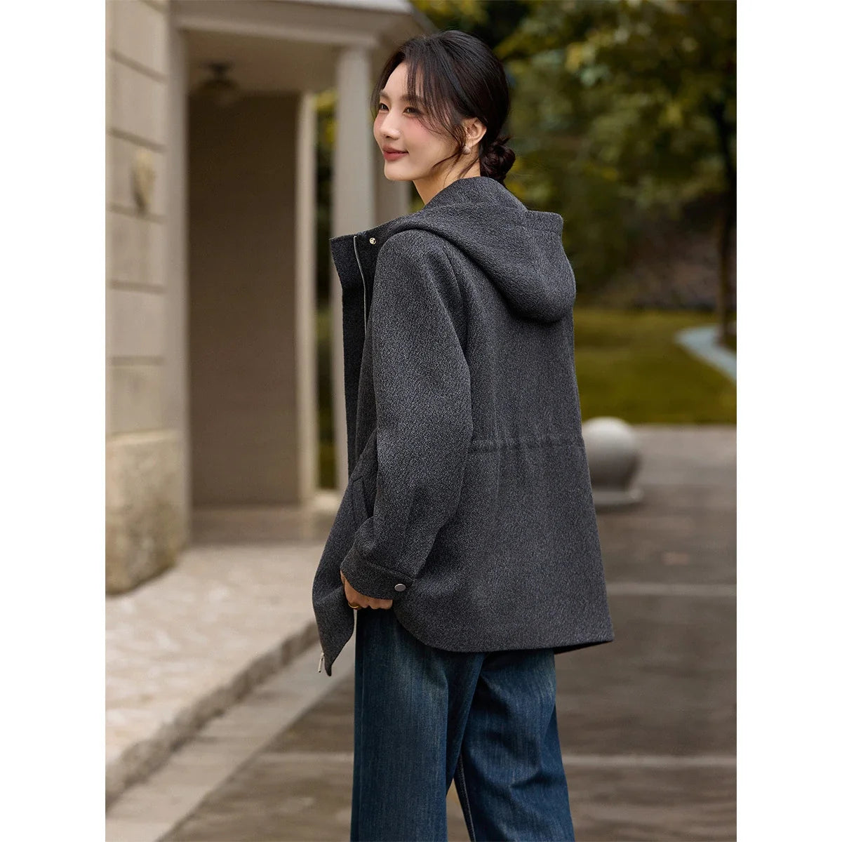 Hooded Drawstring Utility Jacket