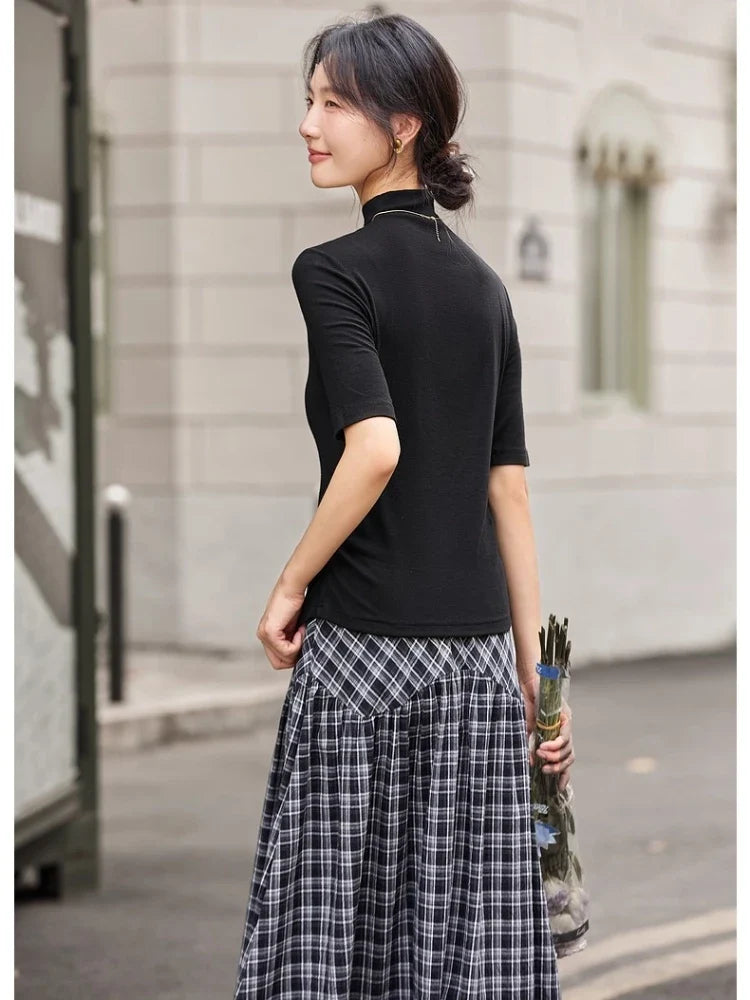Ruched Mock-Neck Short-Sleeve Top