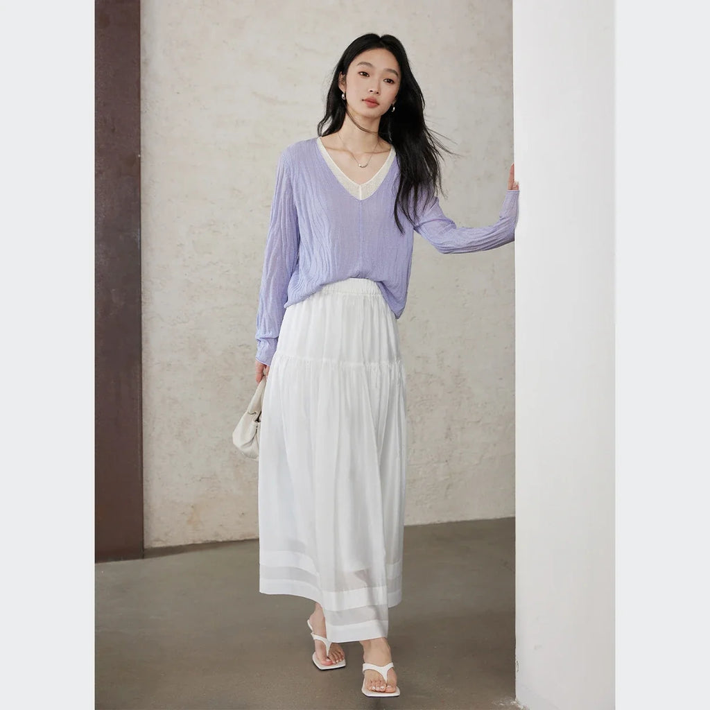 Relaxed Pleated Midi Skirt