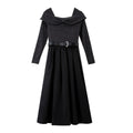 Bow-Collar Belted Midi Dress