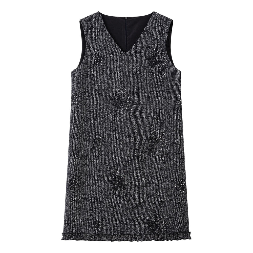 V-Neck Embellished Sleeveless Mini Dress