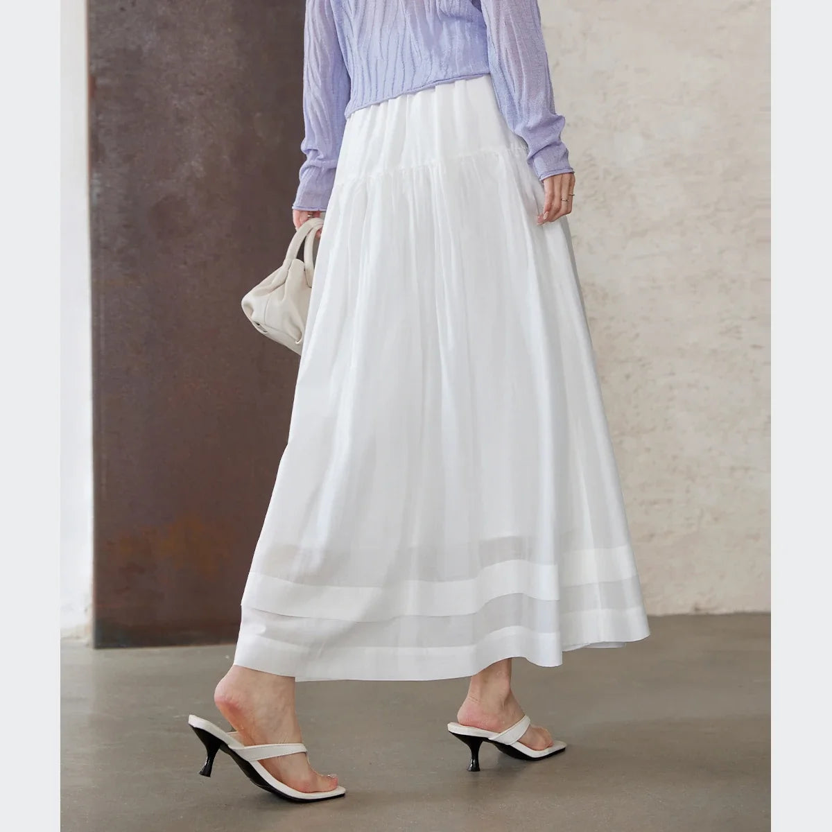 Relaxed Pleated Midi Skirt