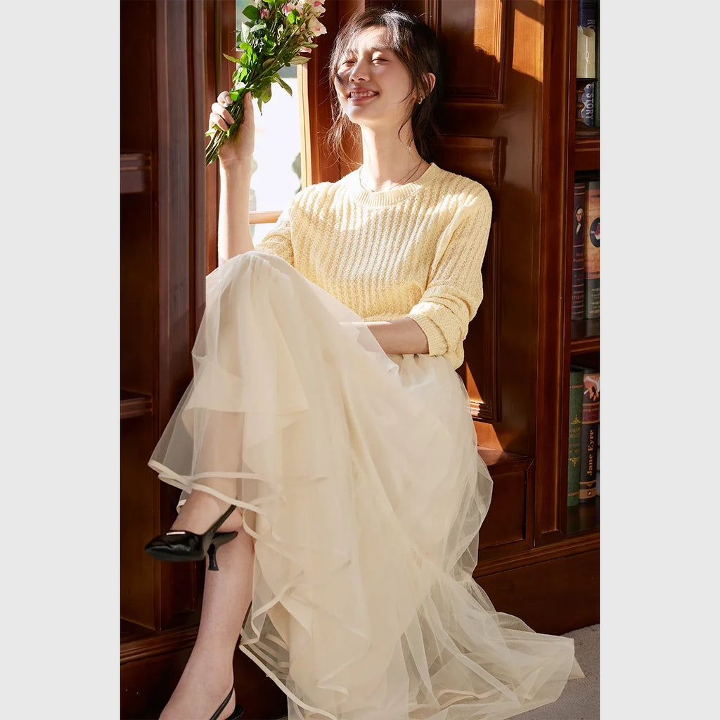 Tiered Mesh Midi Skirt