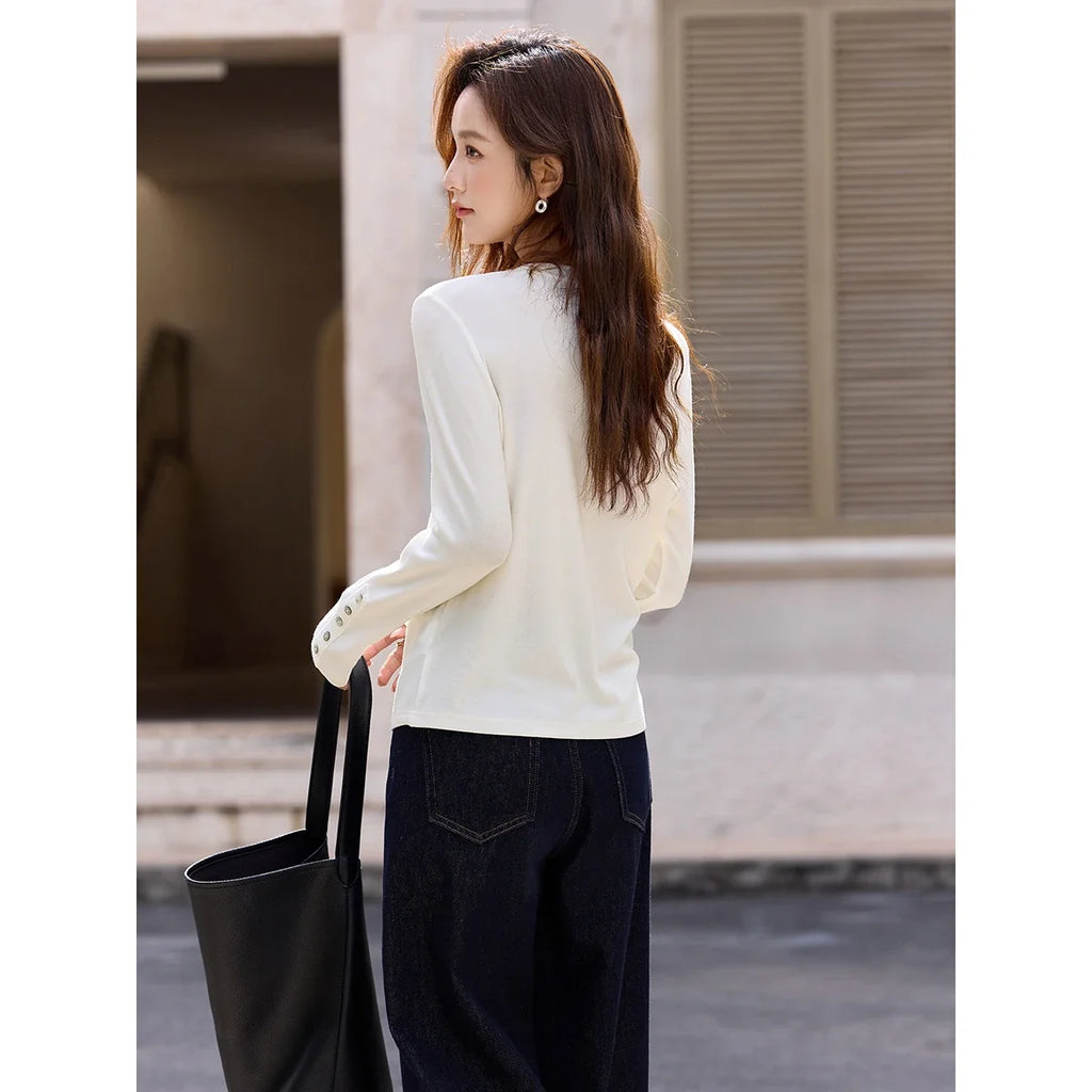 Button-Cuff Crew-Neck Long-Sleeve Tee
