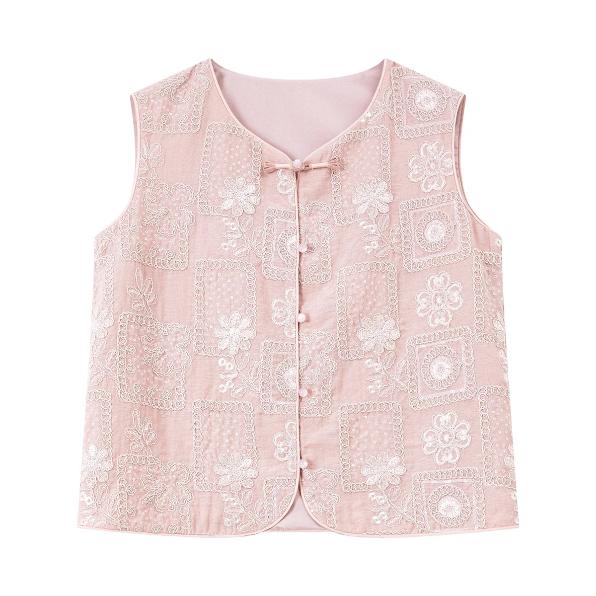 Embroidered Frog-Button Vest