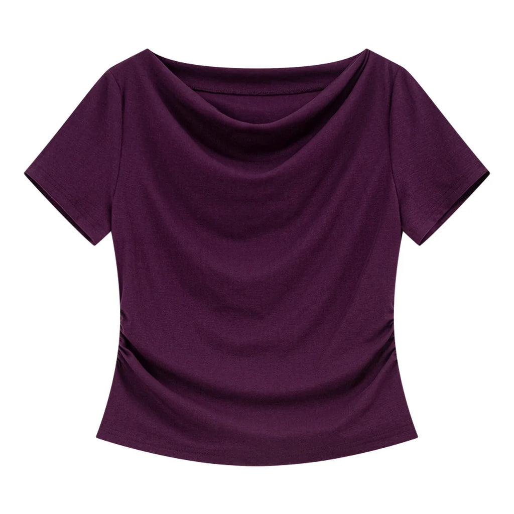 Draped Cowl-Neck Short-Sleeve Top