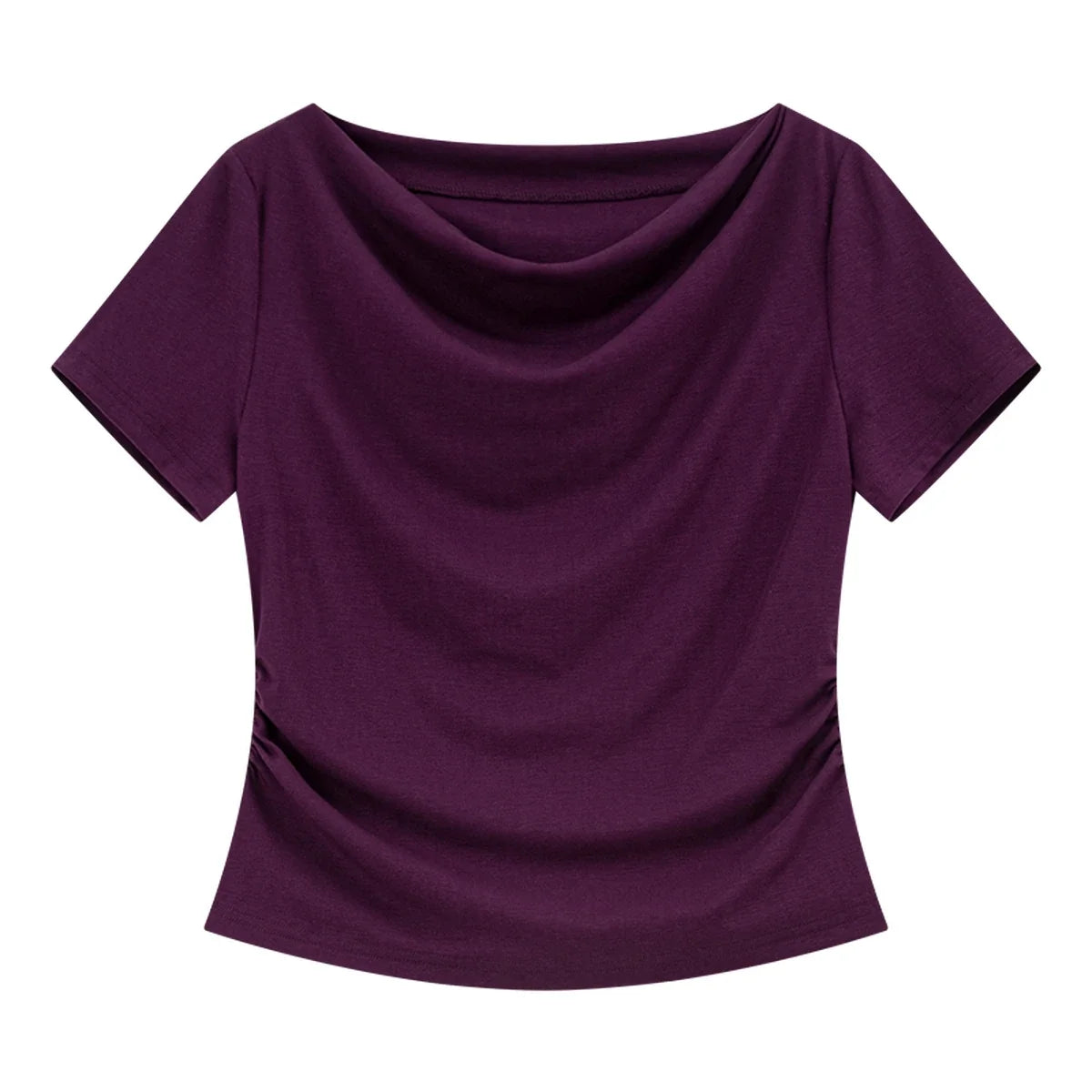 Draped Cowl-Neck Short-Sleeve Top