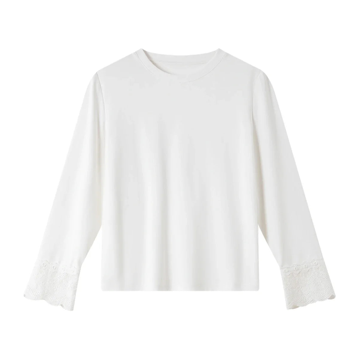 Lace-Cuff Crew-Neck Long-Sleeve Tee