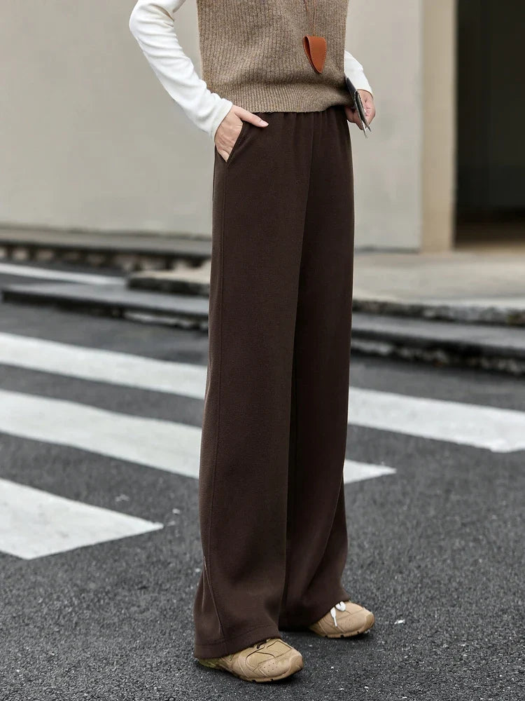 Draped Straight-Leg Knit Trousers