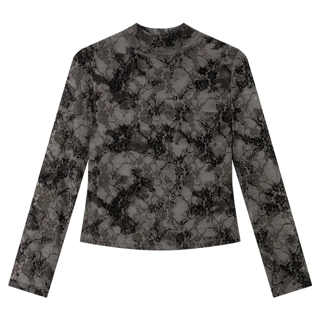 Floral Mesh Mock-Neck Top