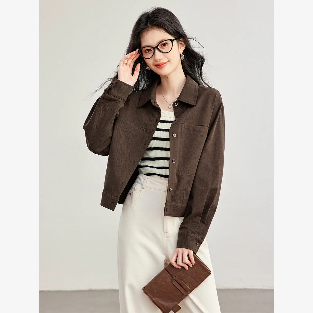 Button-Front Cropped Shirt Jacket