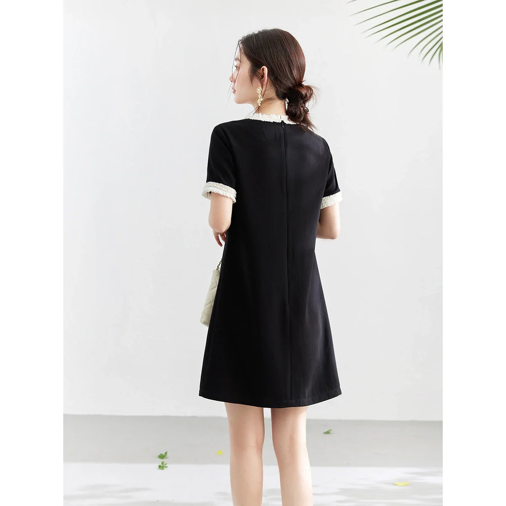 Contrast-Trim Short-Sleeve Mini Dress