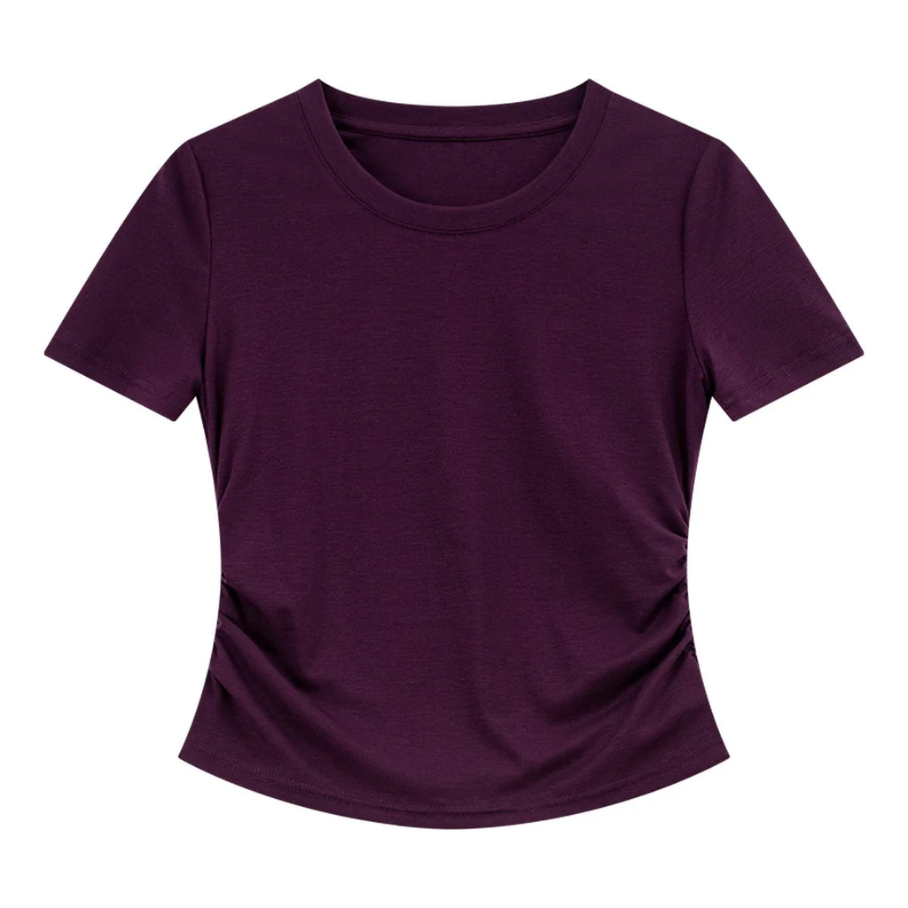 Ruched-Waist Crew-Neck Tee