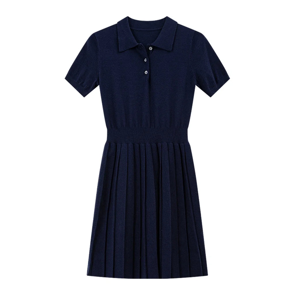 Polo-Collar Pleated Mini Dress
