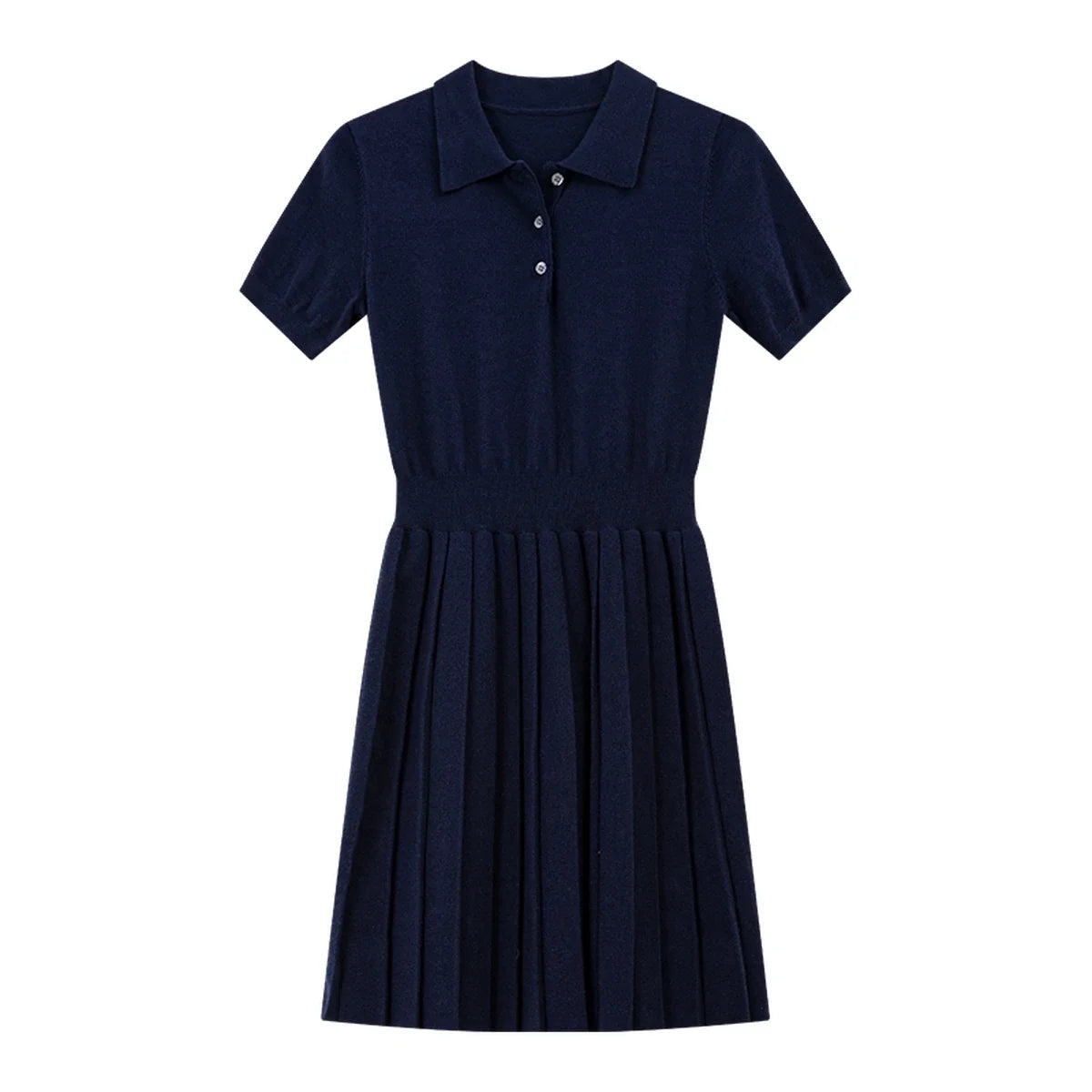 Polo-Collar Pleated Mini Dress