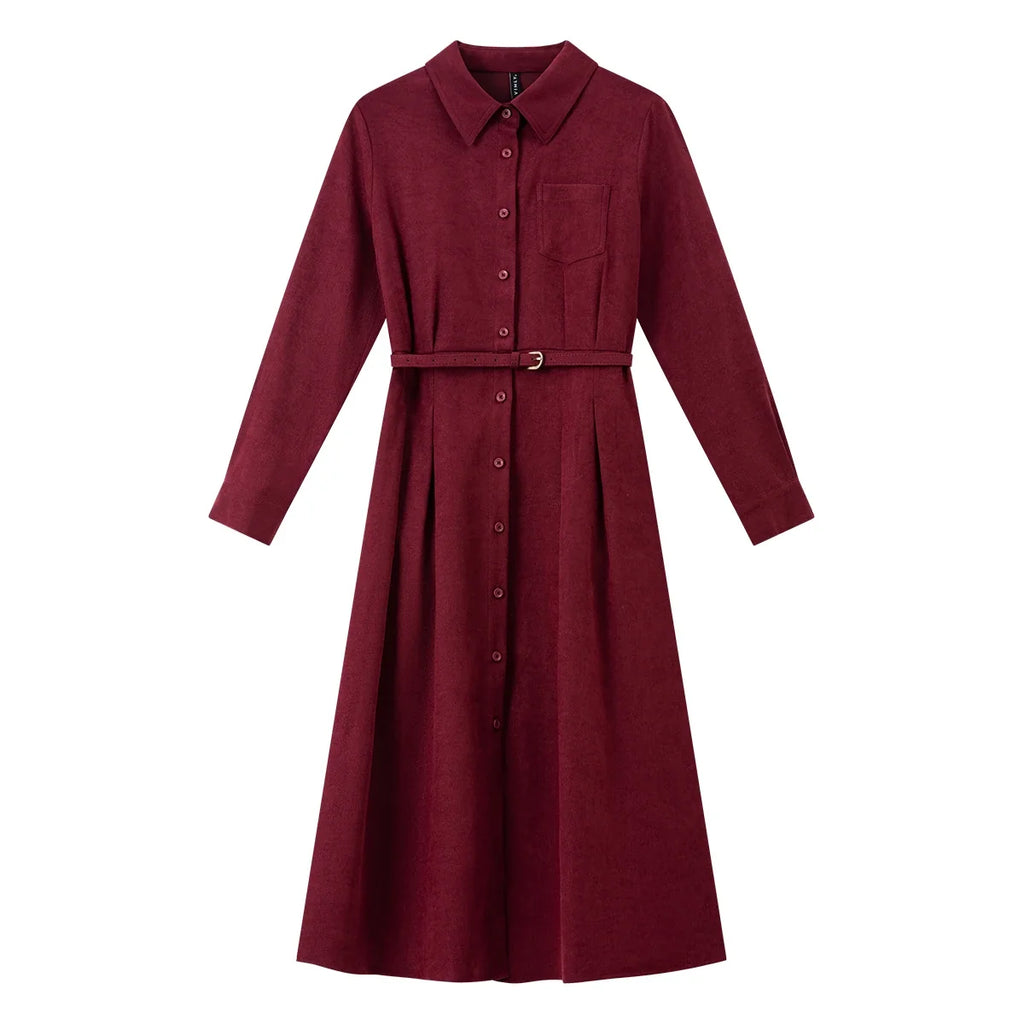 Belted Collared Midi Shirt Dress