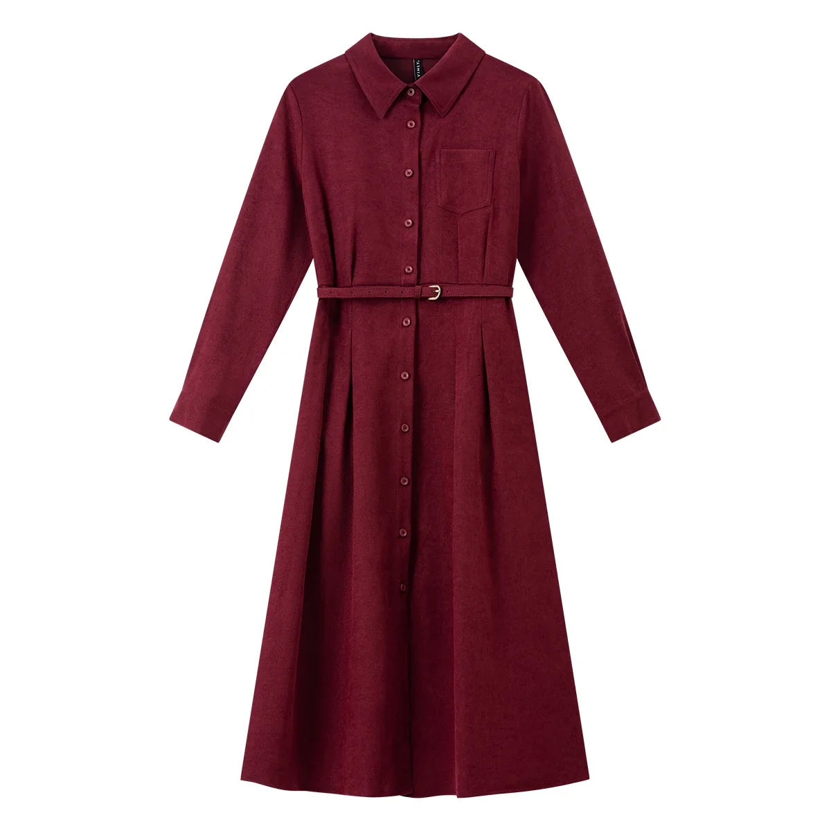 Belted Collared Midi Shirt Dress