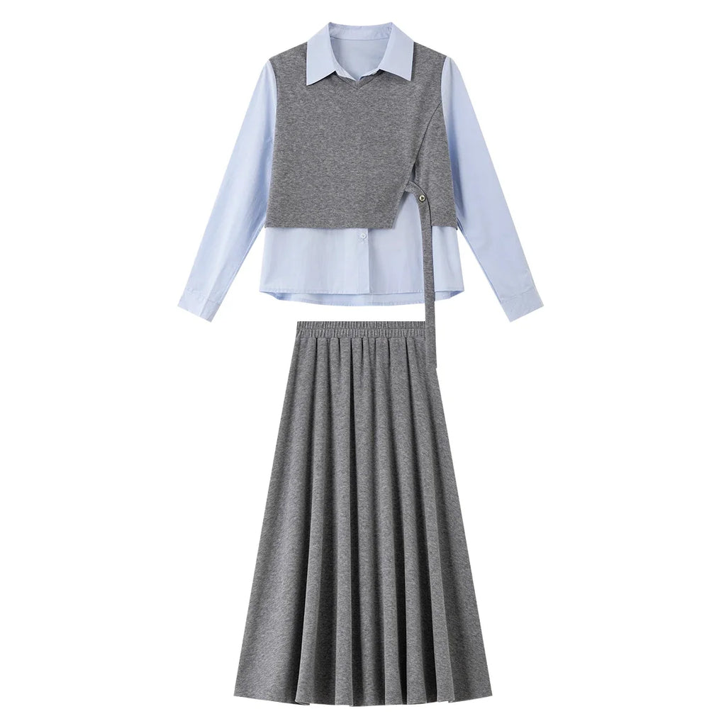 Layered Crop-Top and Pleated-Skirt Set
