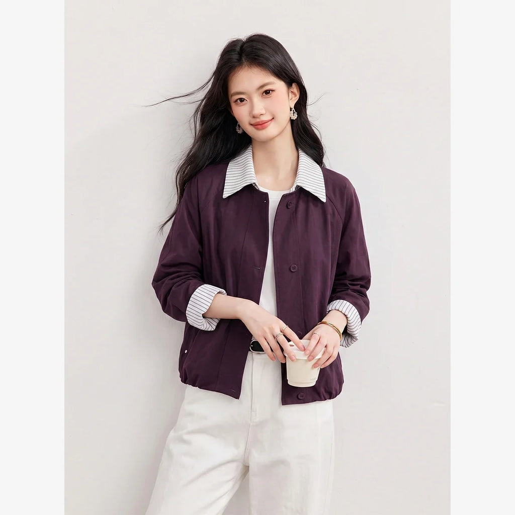 Contrast-Collar Cropped Jacket