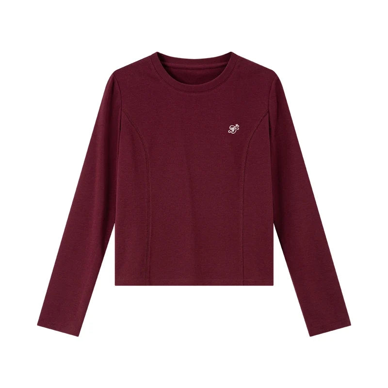Embroidered Crew-Neck Long-Sleeve Tee