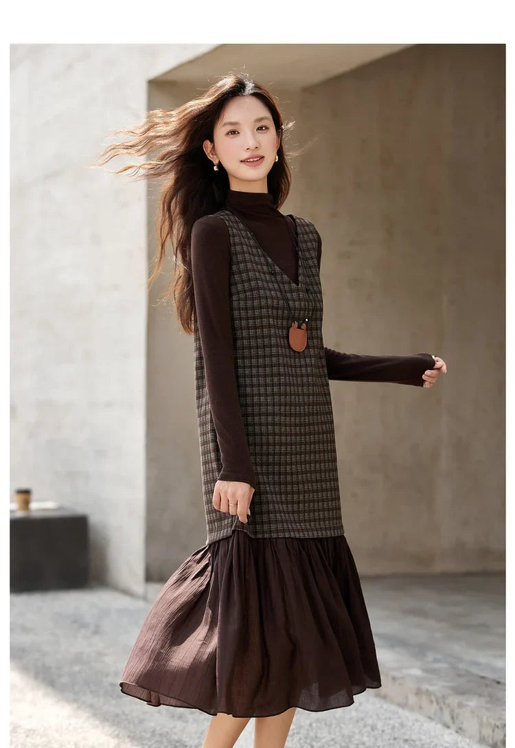 Plaid Drop-Waist Midi Dress